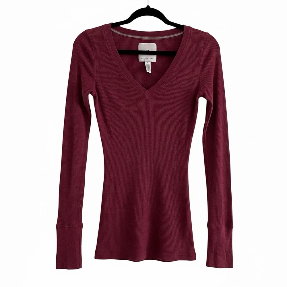 Vintage Y2K Abercrombie & Fitch Maroon Ribbed V-Neck - Elena Gilbert Core - M